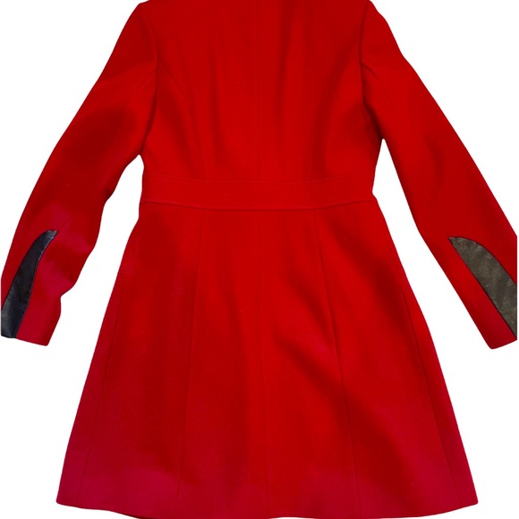 Via Spiga Red Wool + Black Faux Leather Posh Peatcoat - Picture 13 of 16